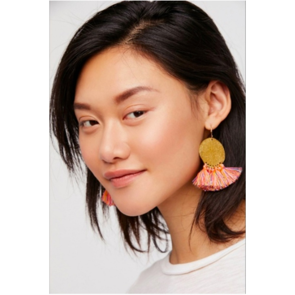 Free People Anthropologie Serefina Tassel Gong Sparkle Earrings - Picture 4 of 8